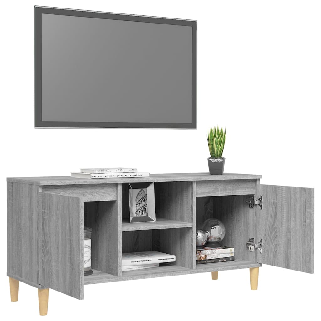 Meuble TV avec pieds en bois solide Sonoma gris 103,5x35x50 cm Meubles TV vidaXL   