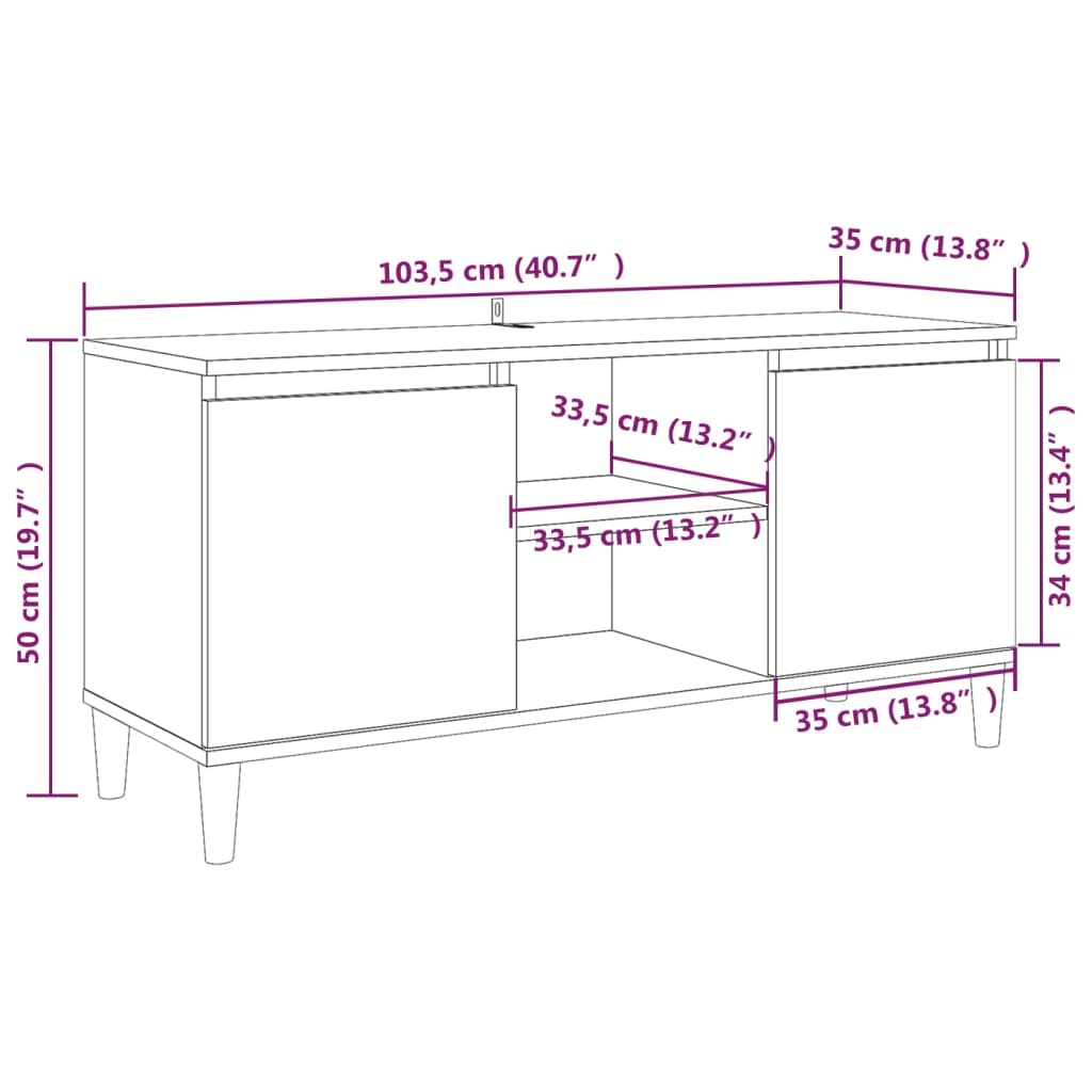 Meuble TV avec pieds en bois solide Sonoma gris 103,5x35x50 cm Meubles TV vidaXL   