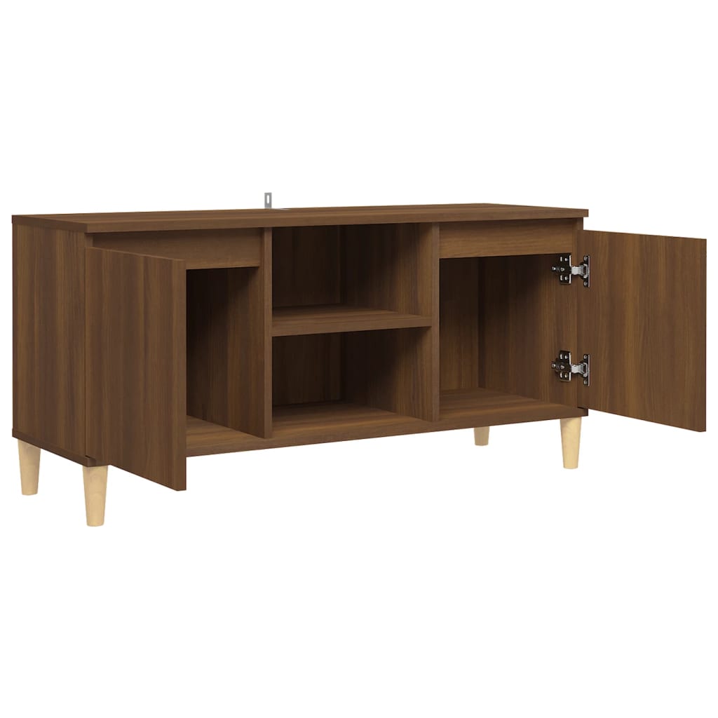 Meuble TV avec pieds en bois massif Chêne marron 103,5x35x50 cm Meubles TV vidaXL   