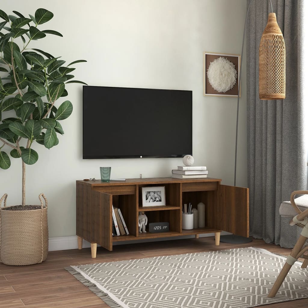 Meuble TV avec pieds en bois massif Chêne marron 103,5x35x50 cm Meubles TV vidaXL   