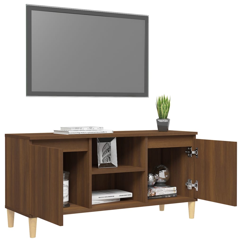 Meuble TV avec pieds en bois massif Chêne marron 103,5x35x50 cm Meubles TV vidaXL   
