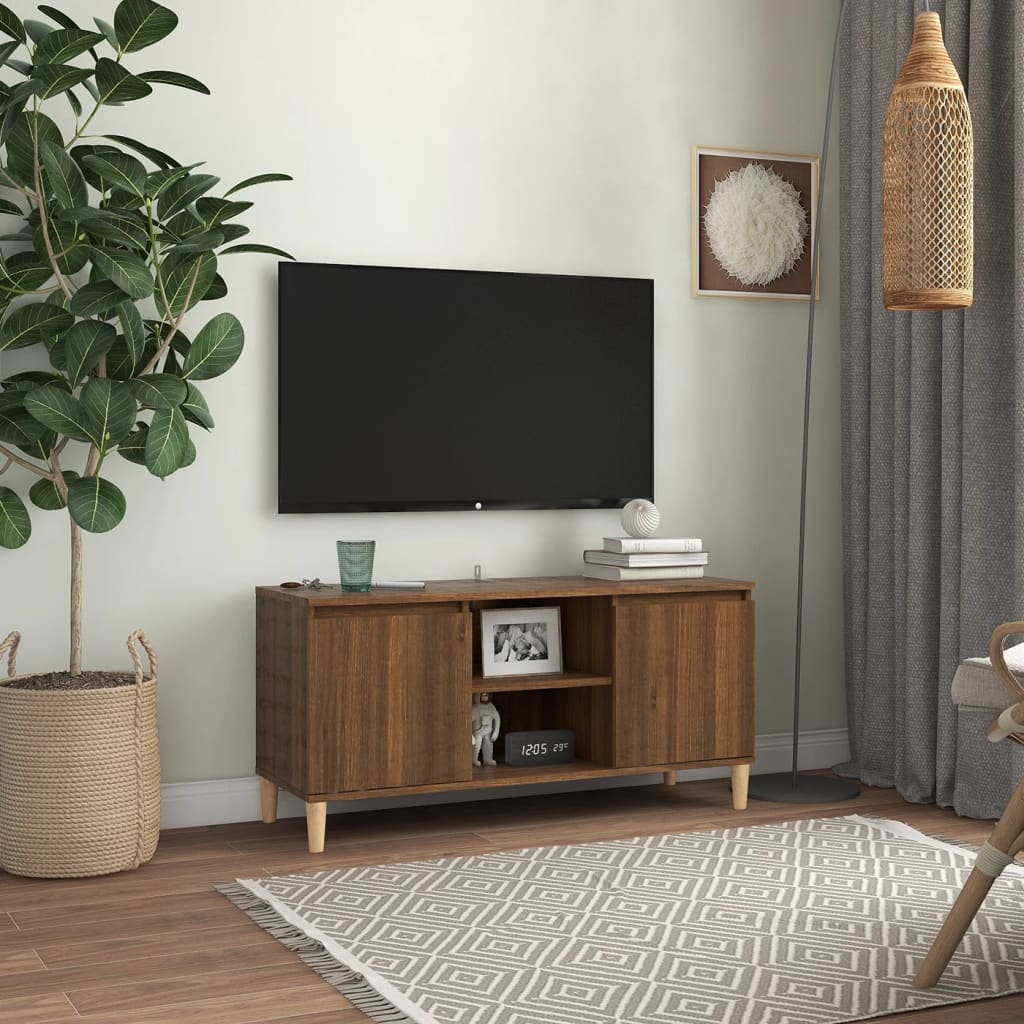 Meuble TV avec pieds en bois massif Chêne marron 103,5x35x50 cm Meubles TV vidaXL   