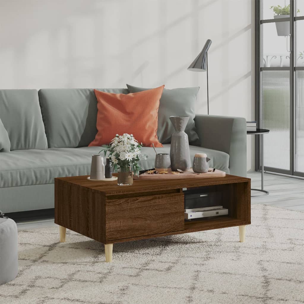 Table basse chêne marron 90x60x35 cm bois d'ingénierie - XIOS