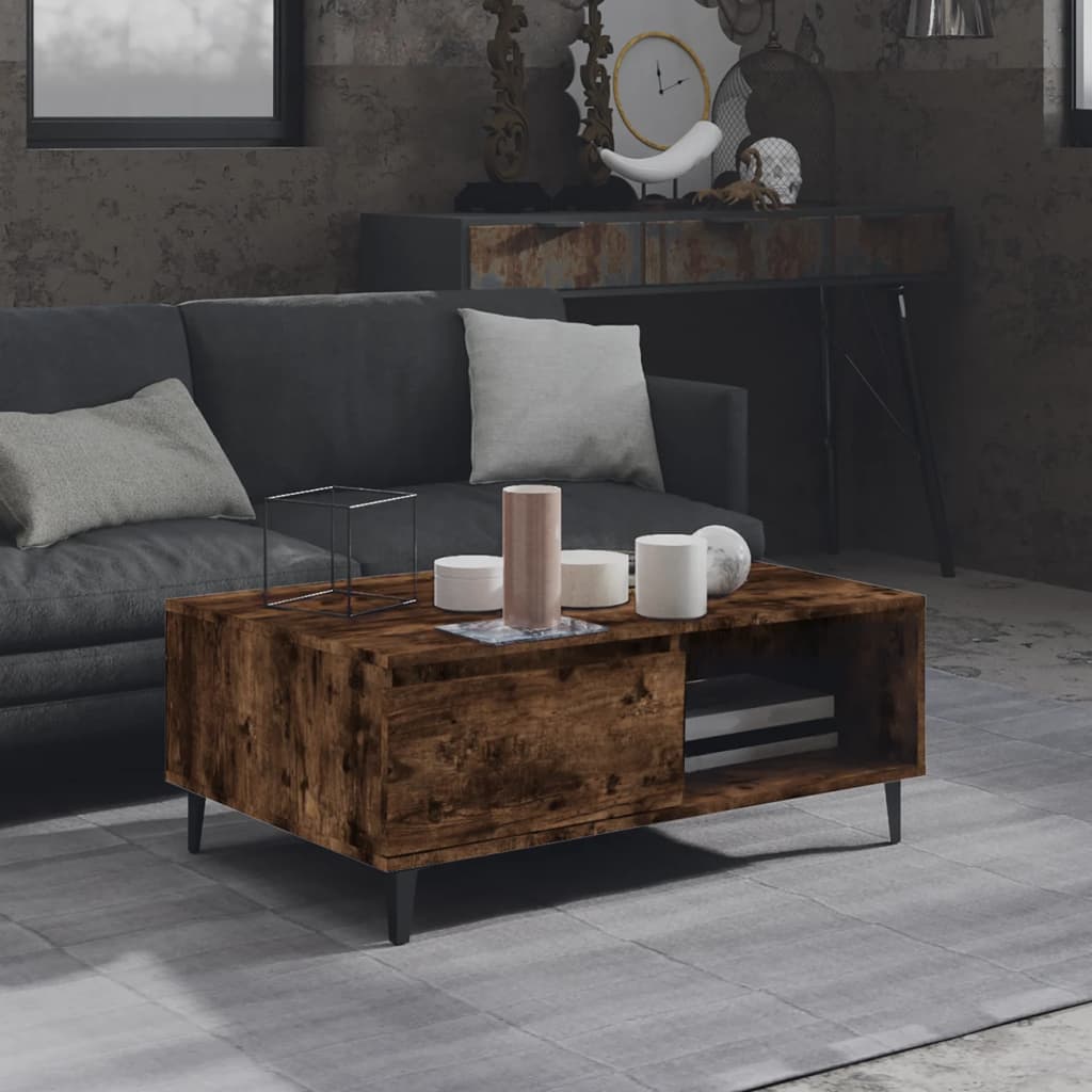 Table basse chêne fumé 90x60x35 cm bois d'ingénierie - XIOS