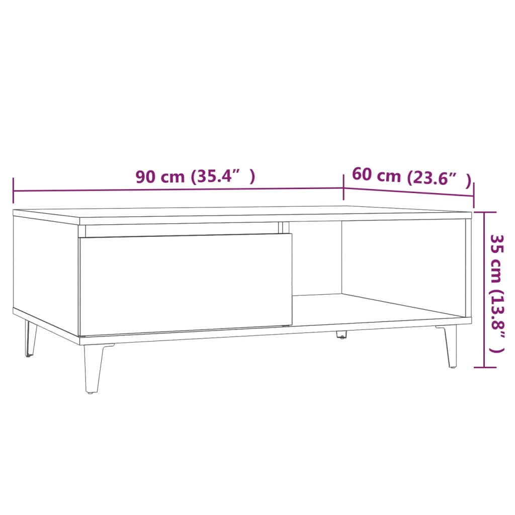 Table basse sonoma gris 90x60x35 cm bois d'ingénierie - XIOS