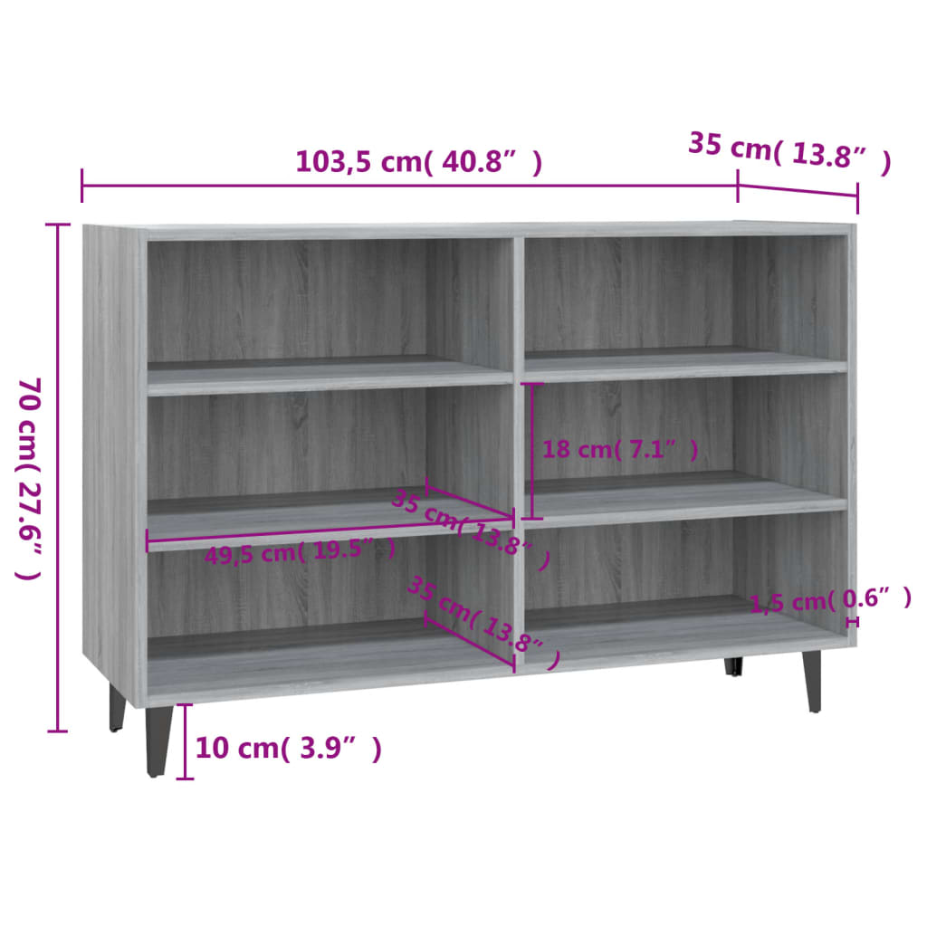 Buffet sonoma gris 103,5x35x70 cm bois d'ingénierie - XIOS