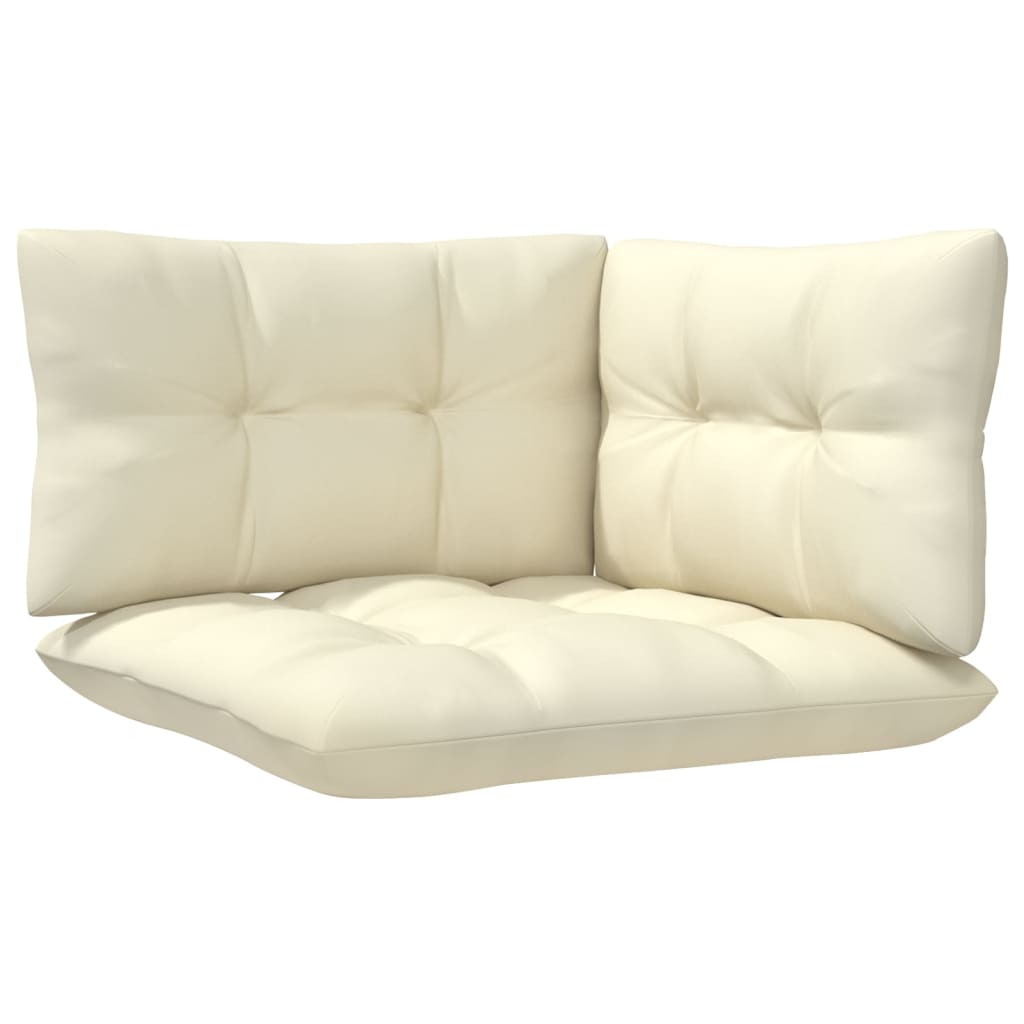 Salon de jardin 3 pcs avec coussins crème bois de pin