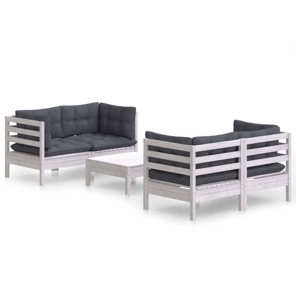 Salon de jardin 5 pcs avec coussins anthracite bois de pin