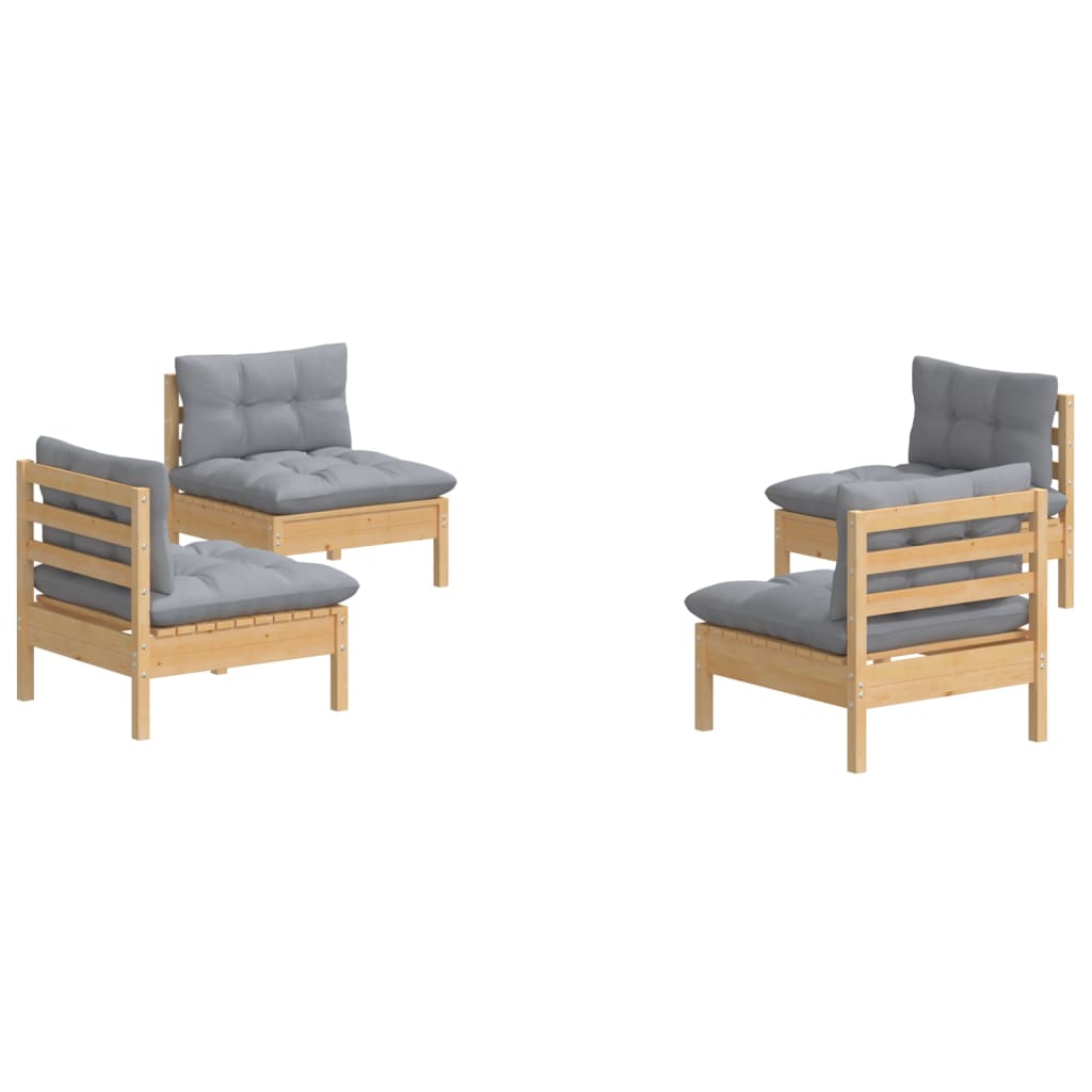 Salon de jardin 4 pcs avec coussins gris Bois de pin