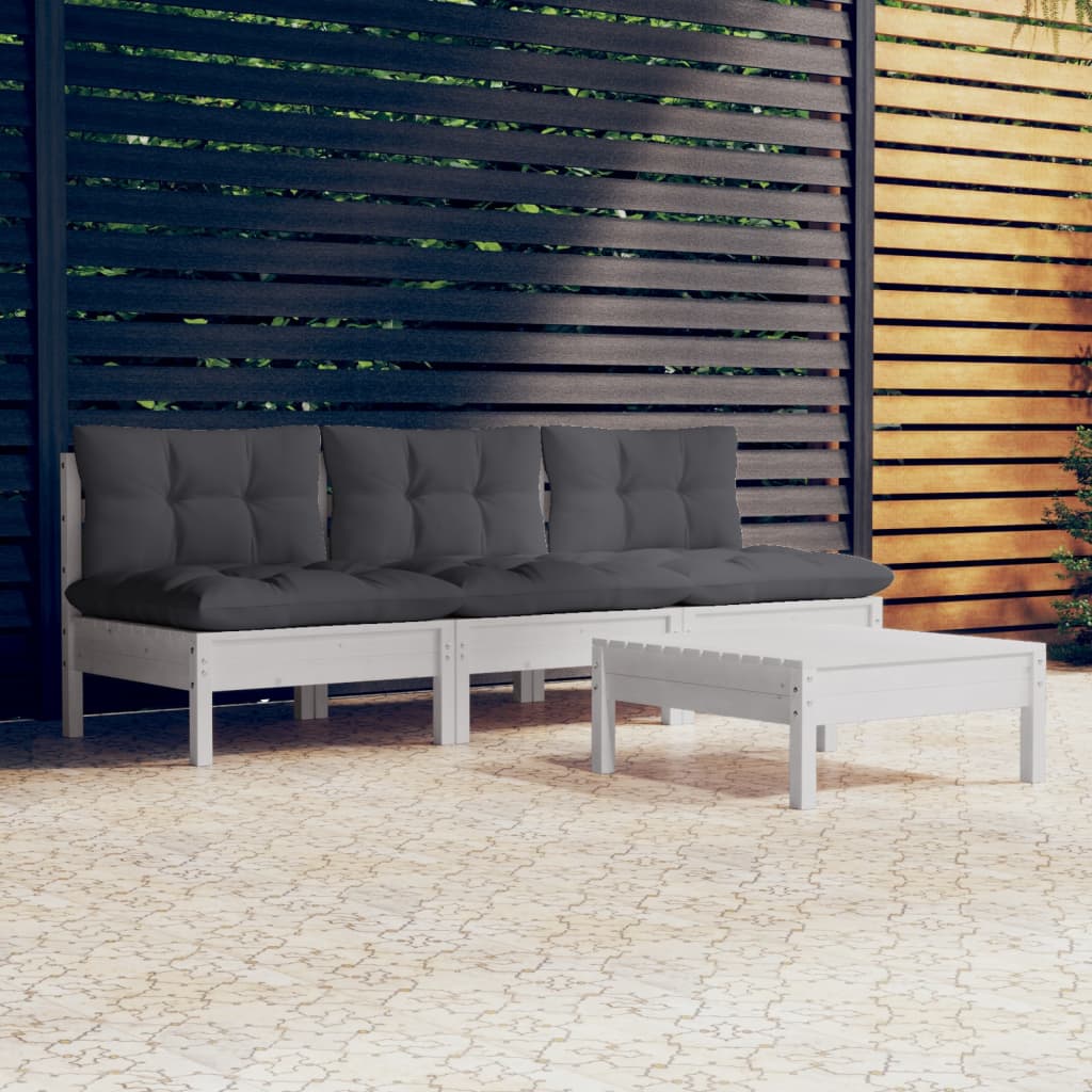 Salon de jardin 4 pcs avec coussins anthracite Bois de pin