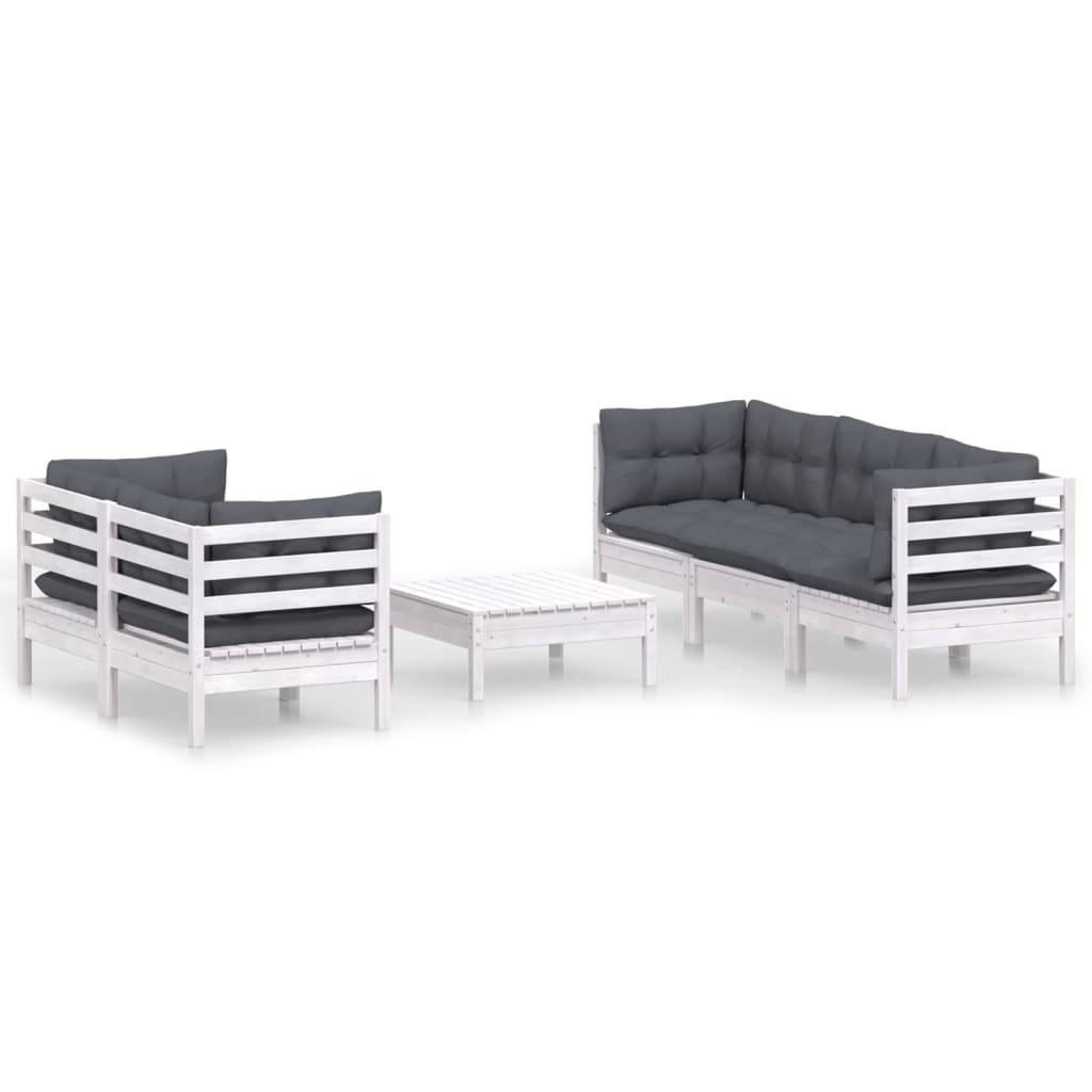 Salon de jardin 6 pcs avec coussins anthracite bois de pin