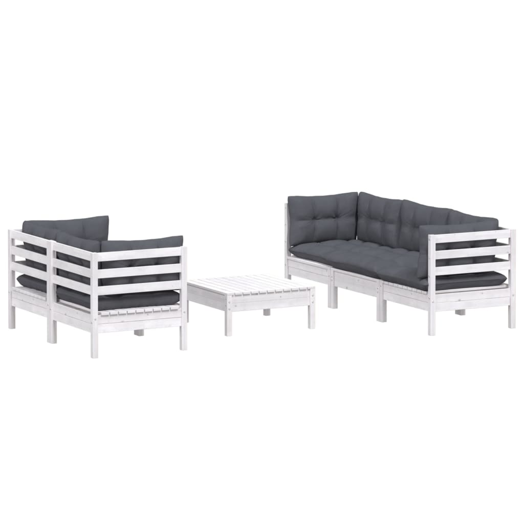 Salon de jardin 6 pcs avec coussins anthracite bois de pin
