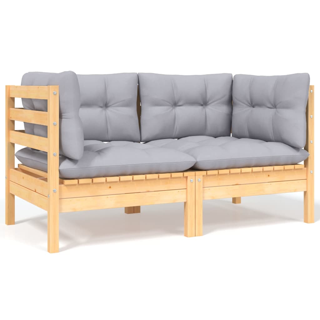 Salon de jardin 8 pcs avec coussins gris Bois de pin massif