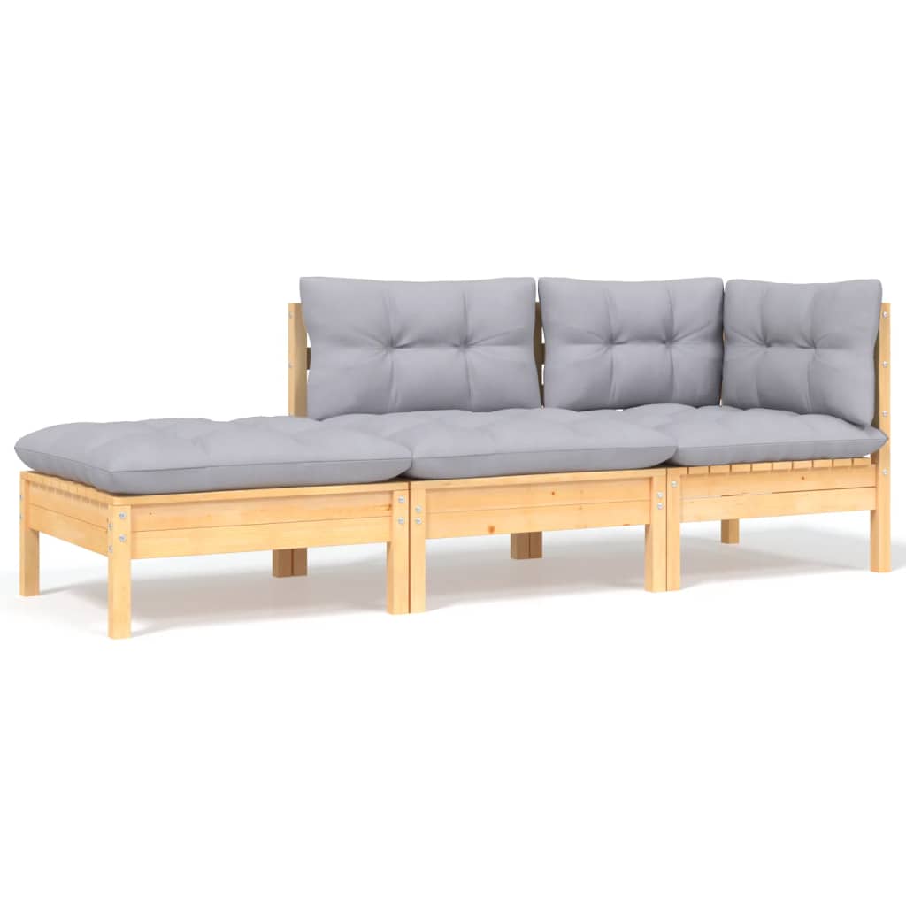 Salon de jardin 8 pcs avec coussins gris Bois de pin massif