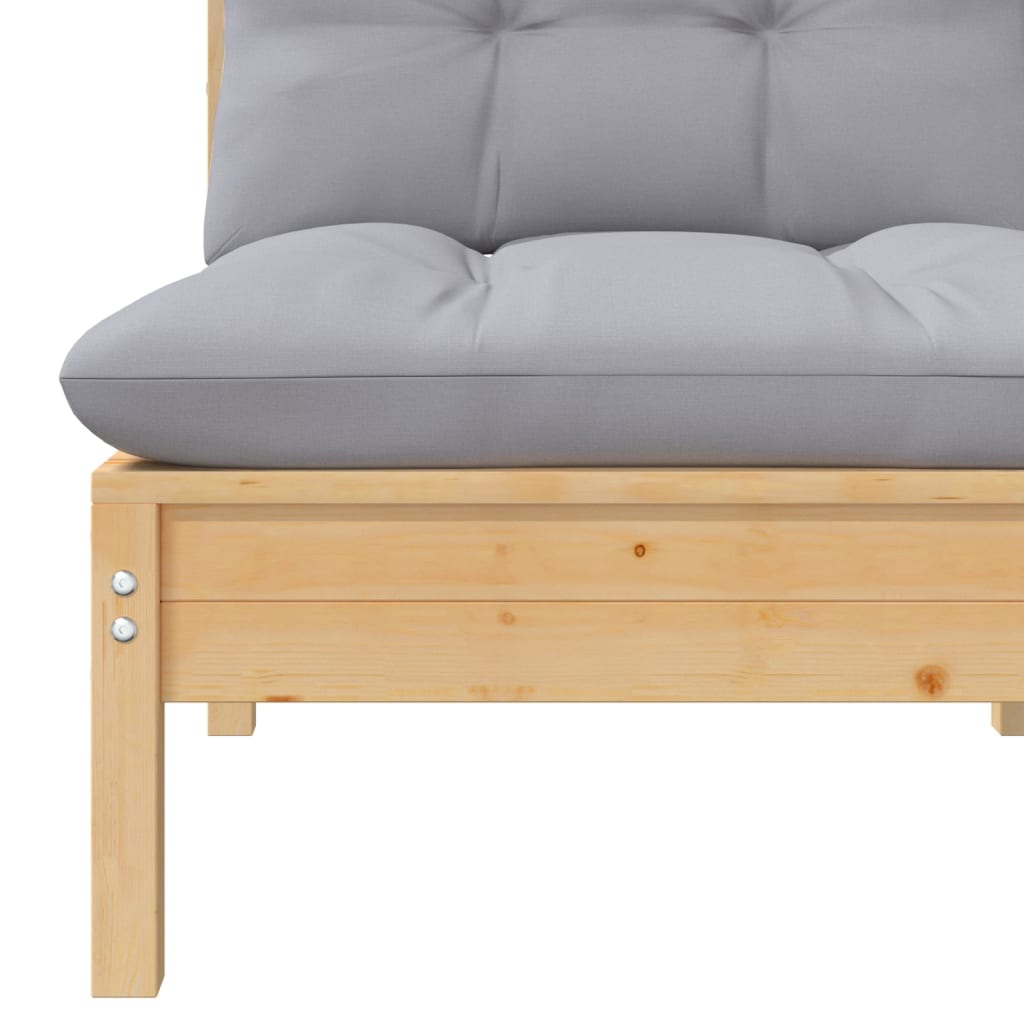Salon de jardin 5 pcs avec coussins gris bois de pin massif