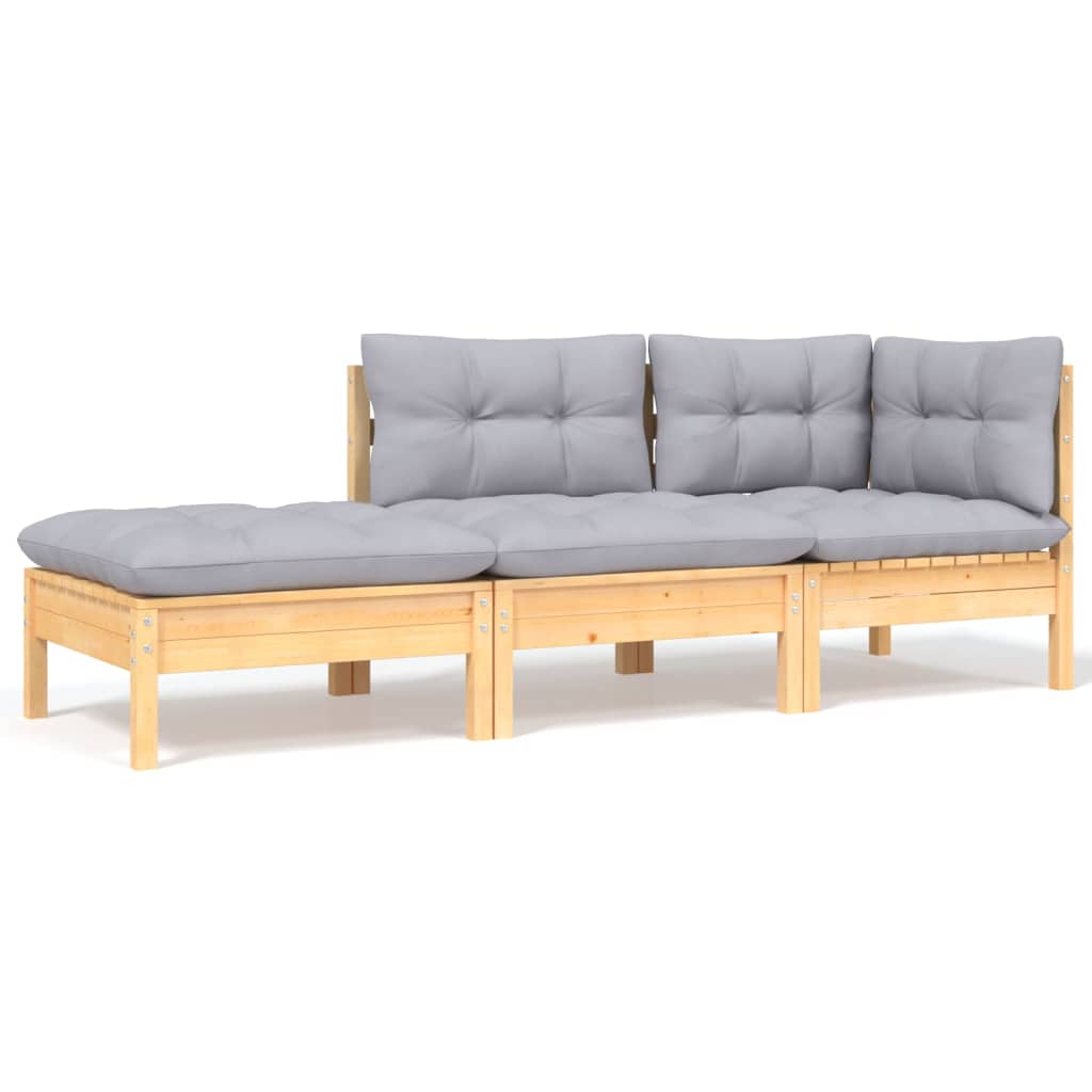 Salon de jardin 8 pcs avec coussins gris Bois de pin massif