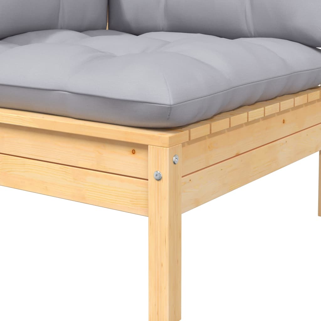 Salon de jardin 8 pcs avec coussins gris Bois de pin massif