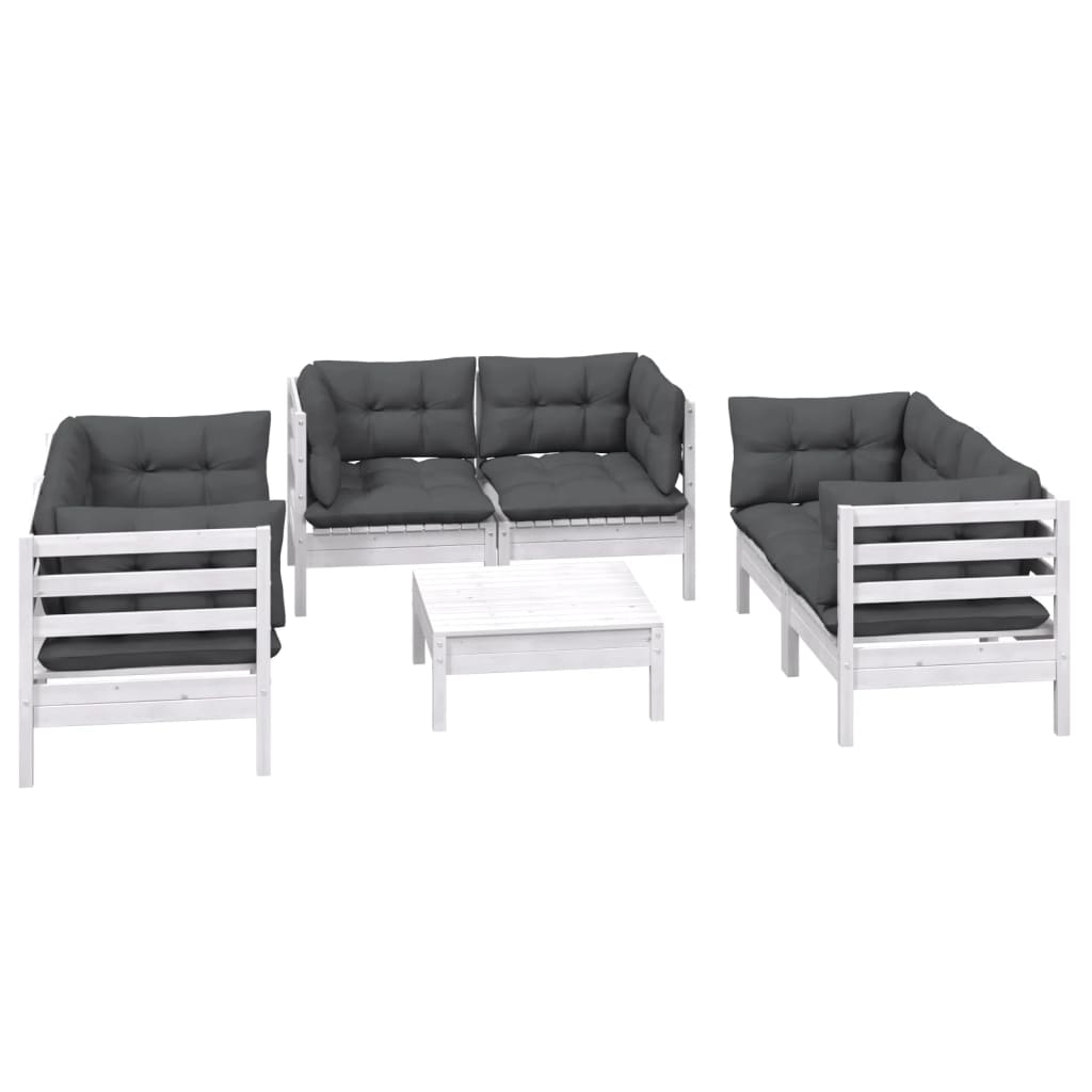 Salon de jardin 7 pcs avec coussins bois de pin massif