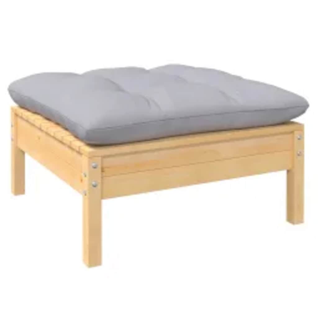 Salon de jardin 4 pcs avec coussins gris Bois de pin