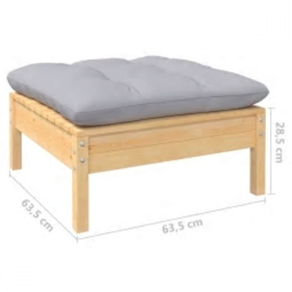 Salon de jardin 4 pcs avec coussins gris Bois de pin
