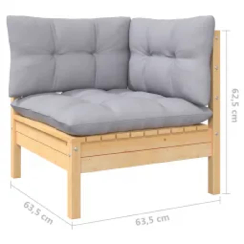 Salon de jardin 4 pcs avec coussins gris Bois de pin