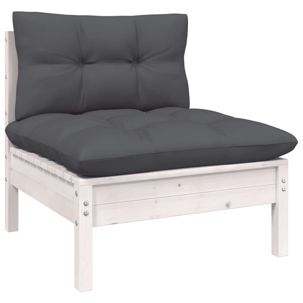 Salon de jardin 7 pcs avec coussins Blanc Bois de pin massif