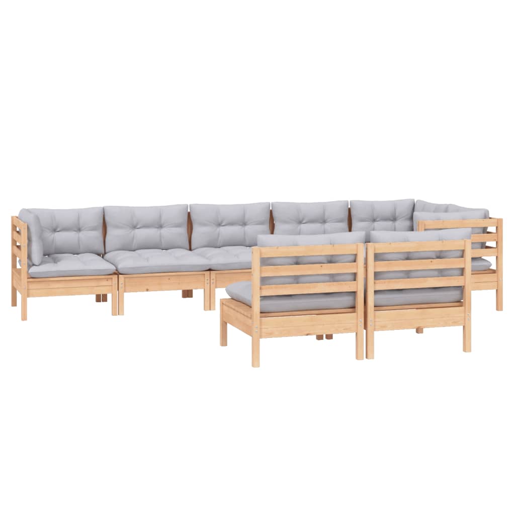 Salon de jardin 8 pcs avec coussins gris Bois de pin massif