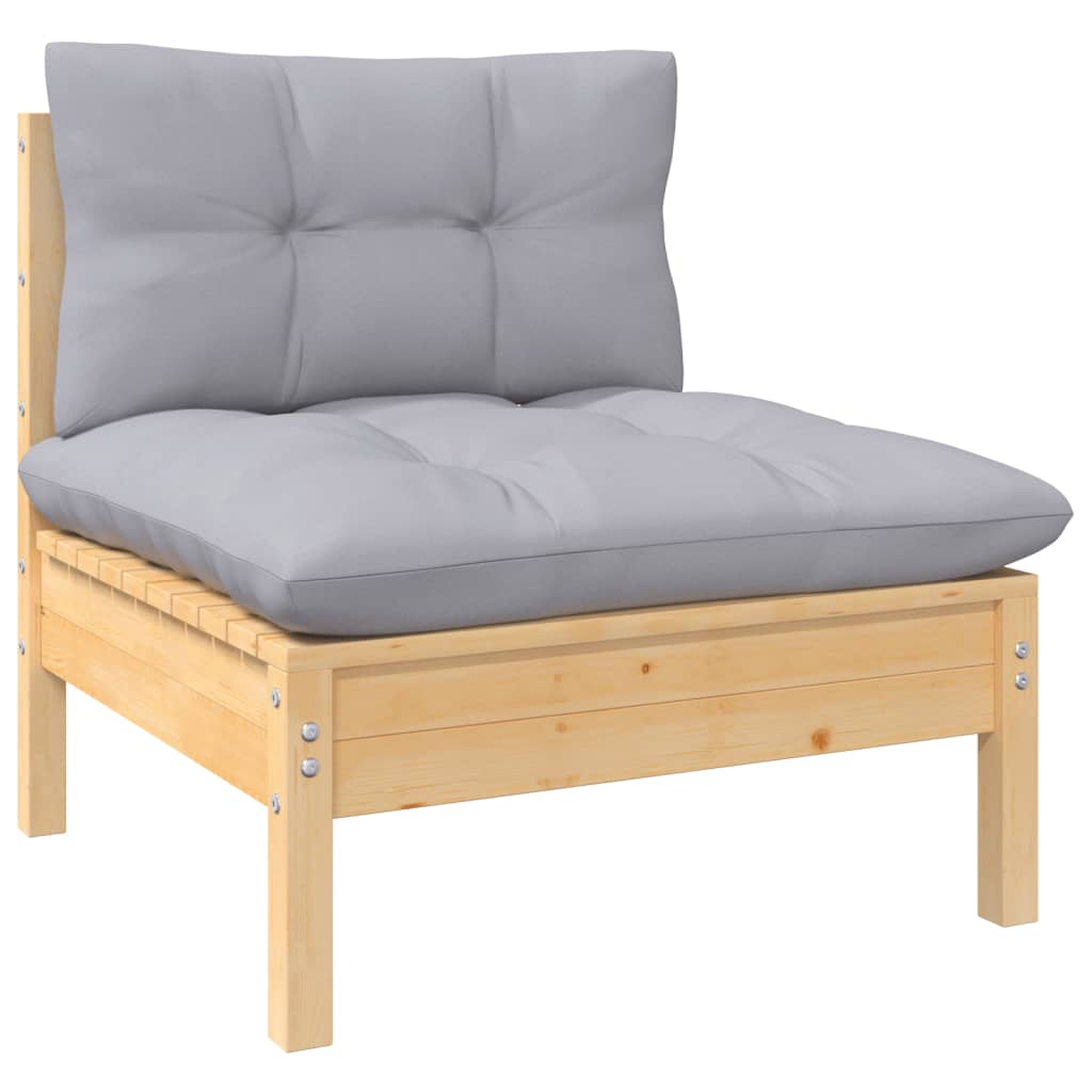 Salon de jardin 9 pcs avec coussins gris bois de pin massif