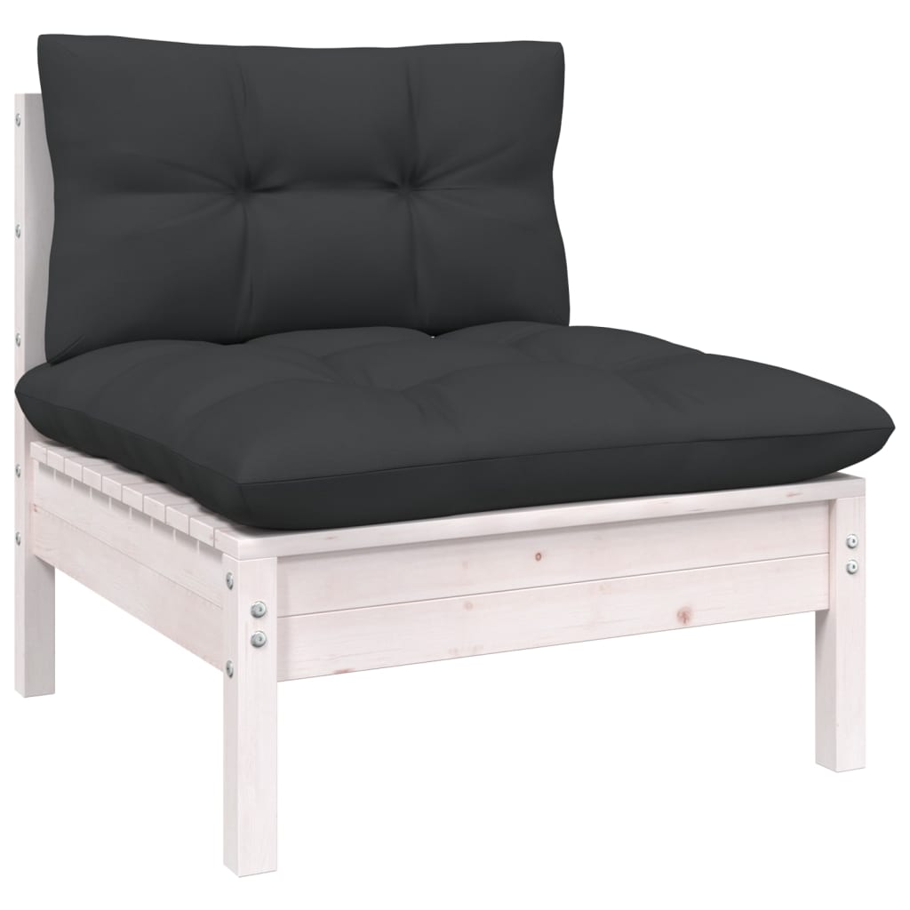 Salon de jardin 5 pcs avec coussins blanc bois de pin solide