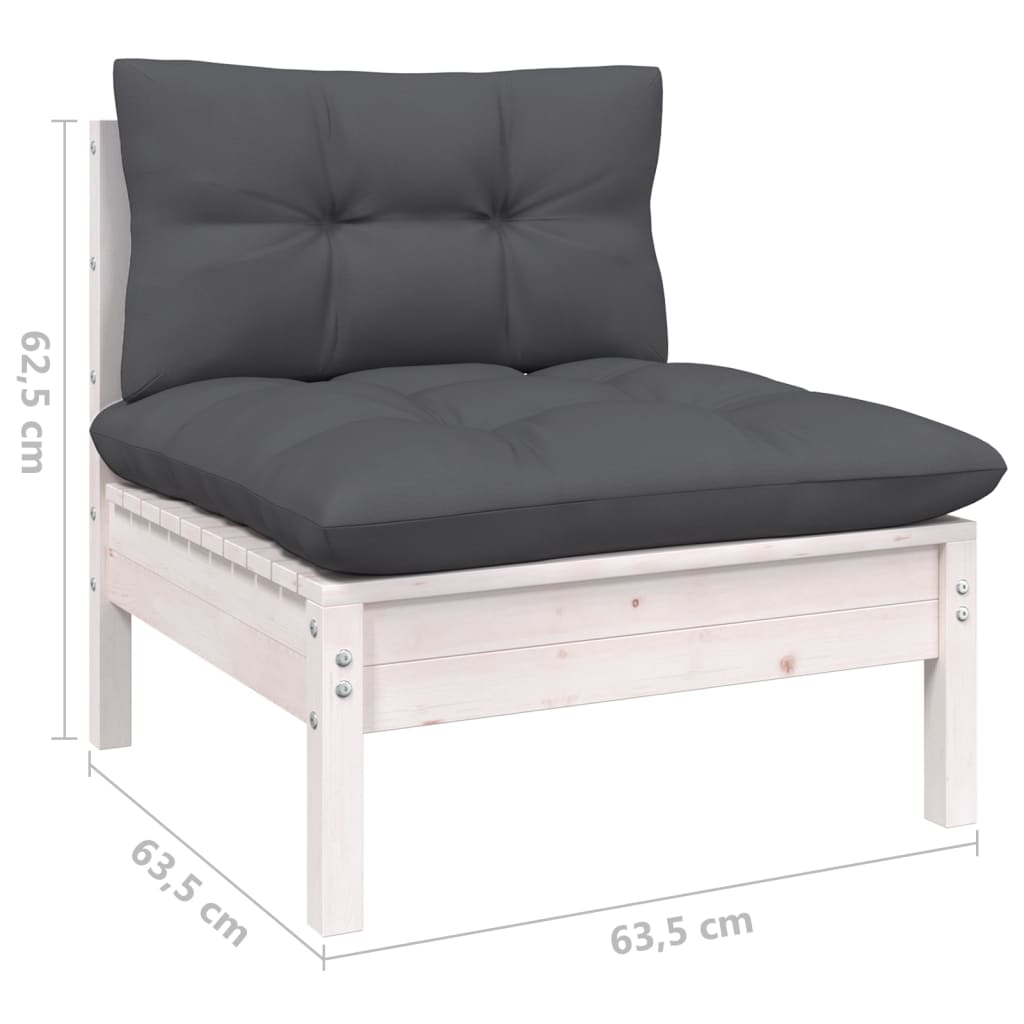 Salon de jardin 5 pcs avec coussins blanc bois de pin solide