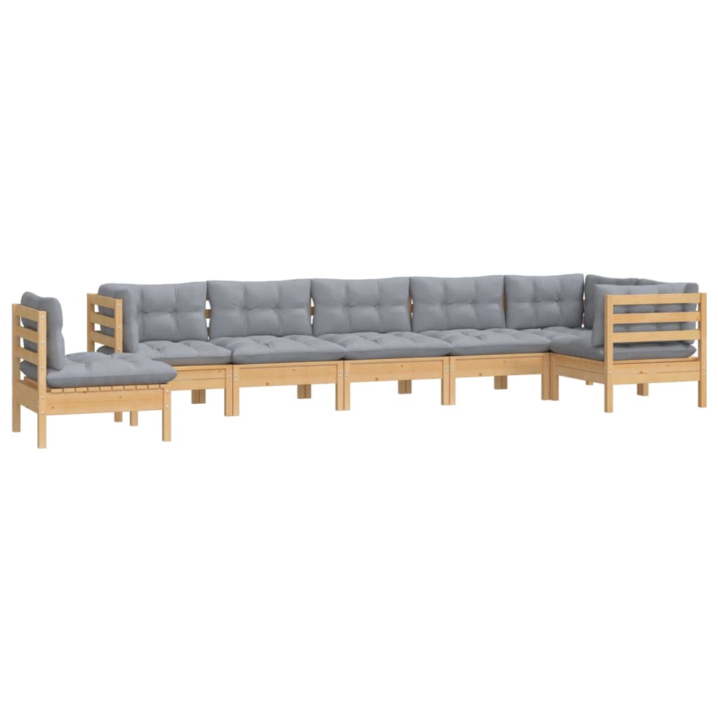 Salon de jardin 8 pcs avec coussins gris Bois de pin massif