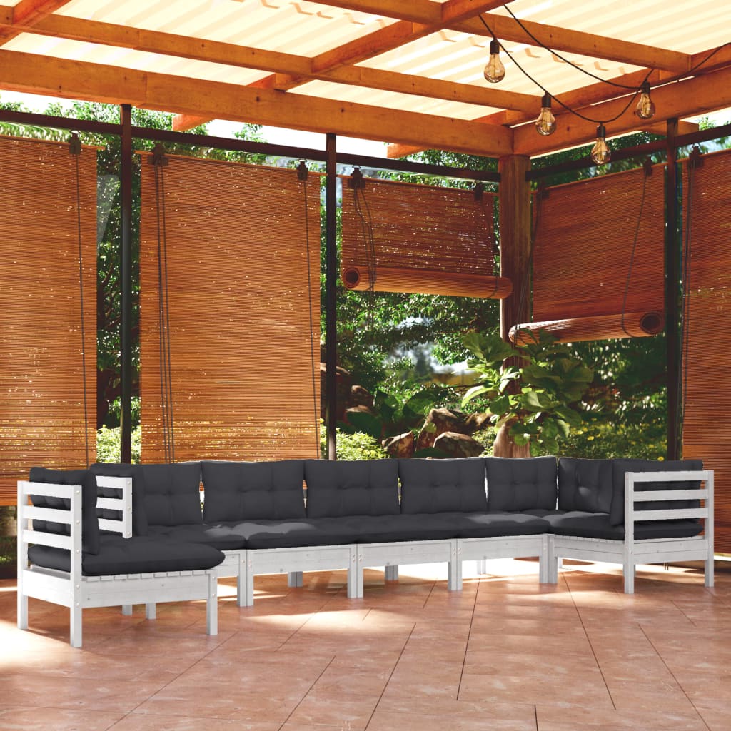 Salon de jardin 8 pcs avec coussins blanc bois de pin massif