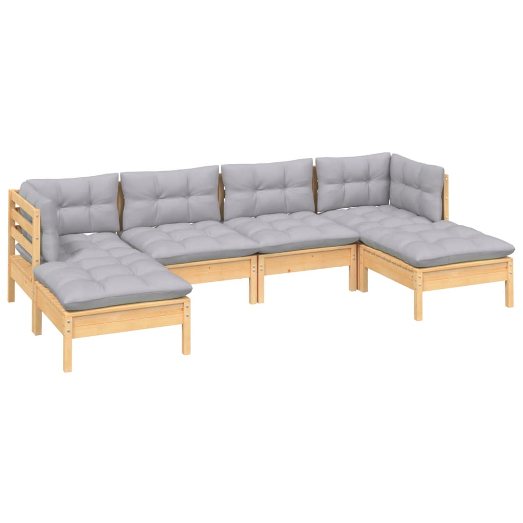 Salon de jardin 6 pcs avec coussins gris bois de pin