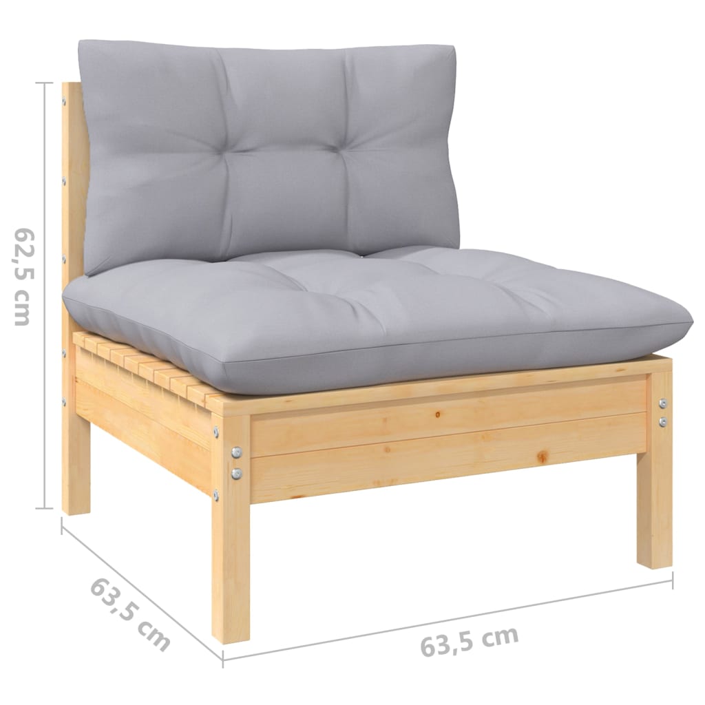 Salon de jardin 9 pcs avec coussins gris bois de pin