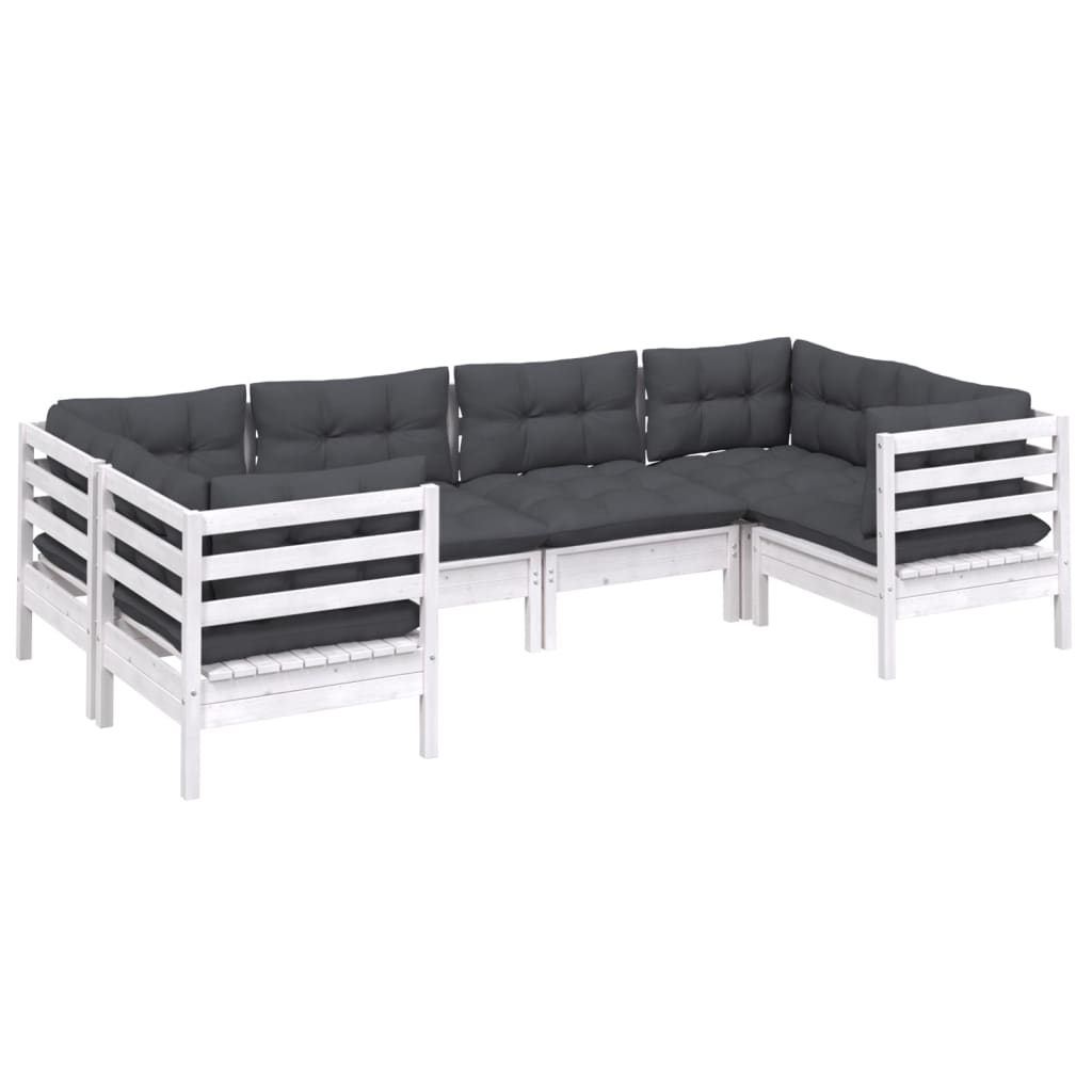 Salon de jardin 6 pcs avec coussins blanc bois de pin