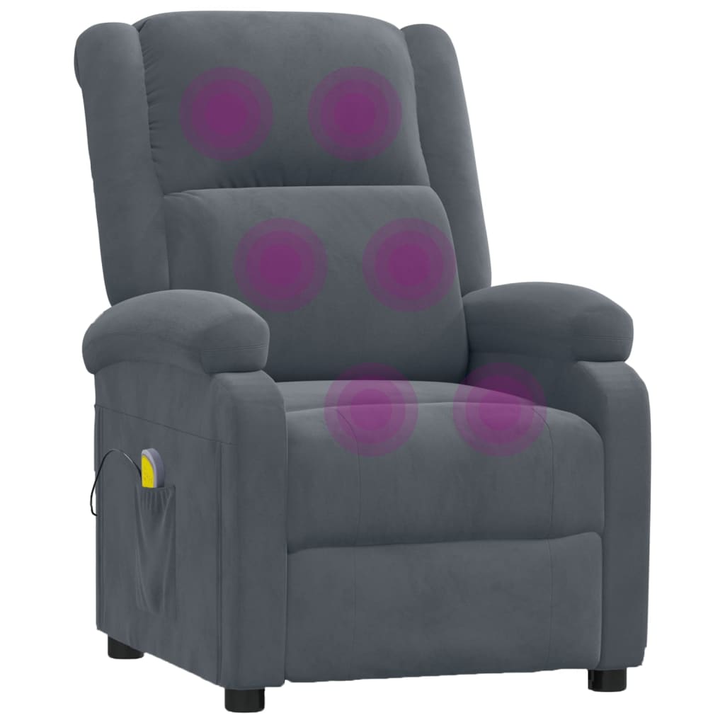 Fauteuil de massage Gris foncé velours Fauteuils électriques vidaXL