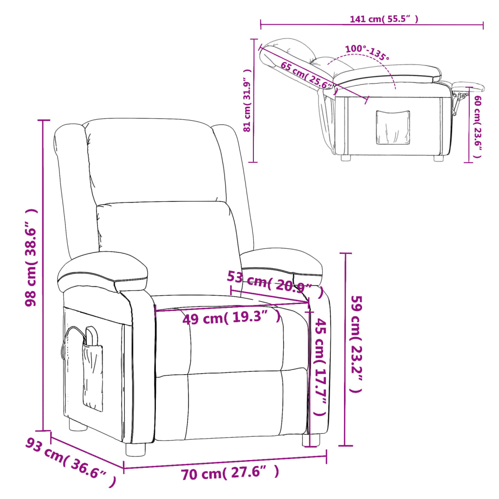 Fauteuil de massage Jaune Velours Fauteuils électriques vidaXL