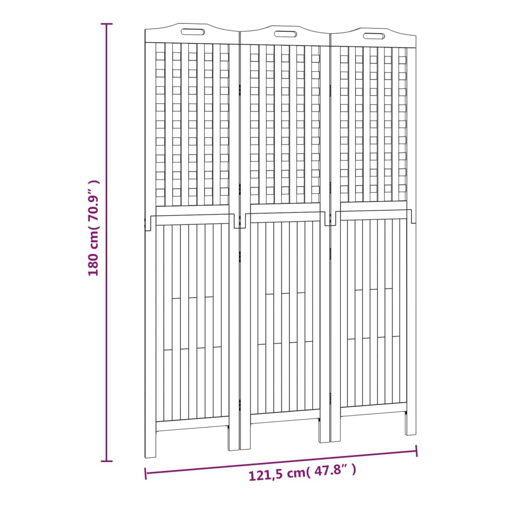 Cloison de séparation 3 panneaux 121,5x2x180 cm Bois d'acacia XIOS
