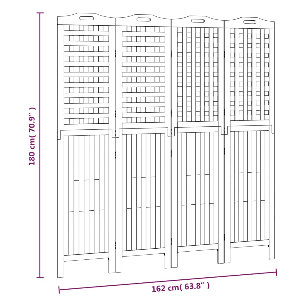 Cloison de séparation 4 panneaux 162x2x180 cm Bois d'acacia - XIOS
