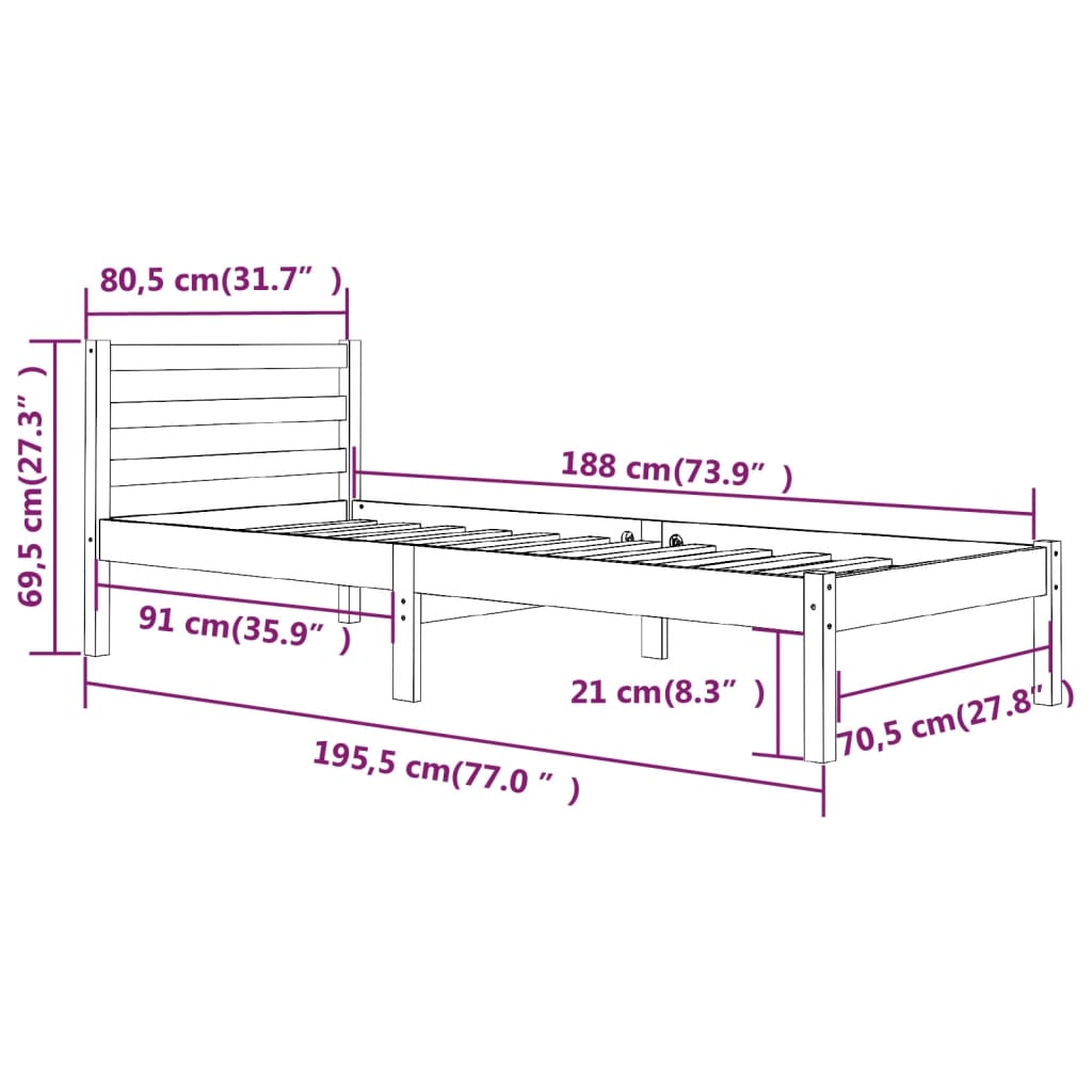 Cadre de lit sans matelas 75x190 cm blanc - XIOS