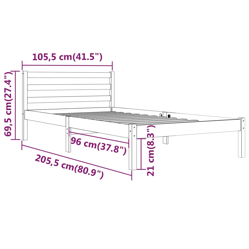 Cadre de lit sans matelas bois massif de pin 100x200 cm - XIOS