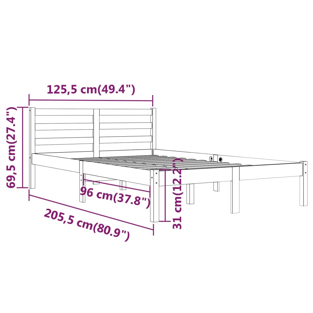 Cadre de lit sans matelas bois de pin massif 120x200 cm blanc - XIOS