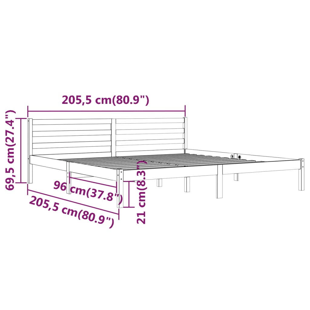 Cadre de lit sans matelas bois massif de pin 200x200 cm gris - XIOS