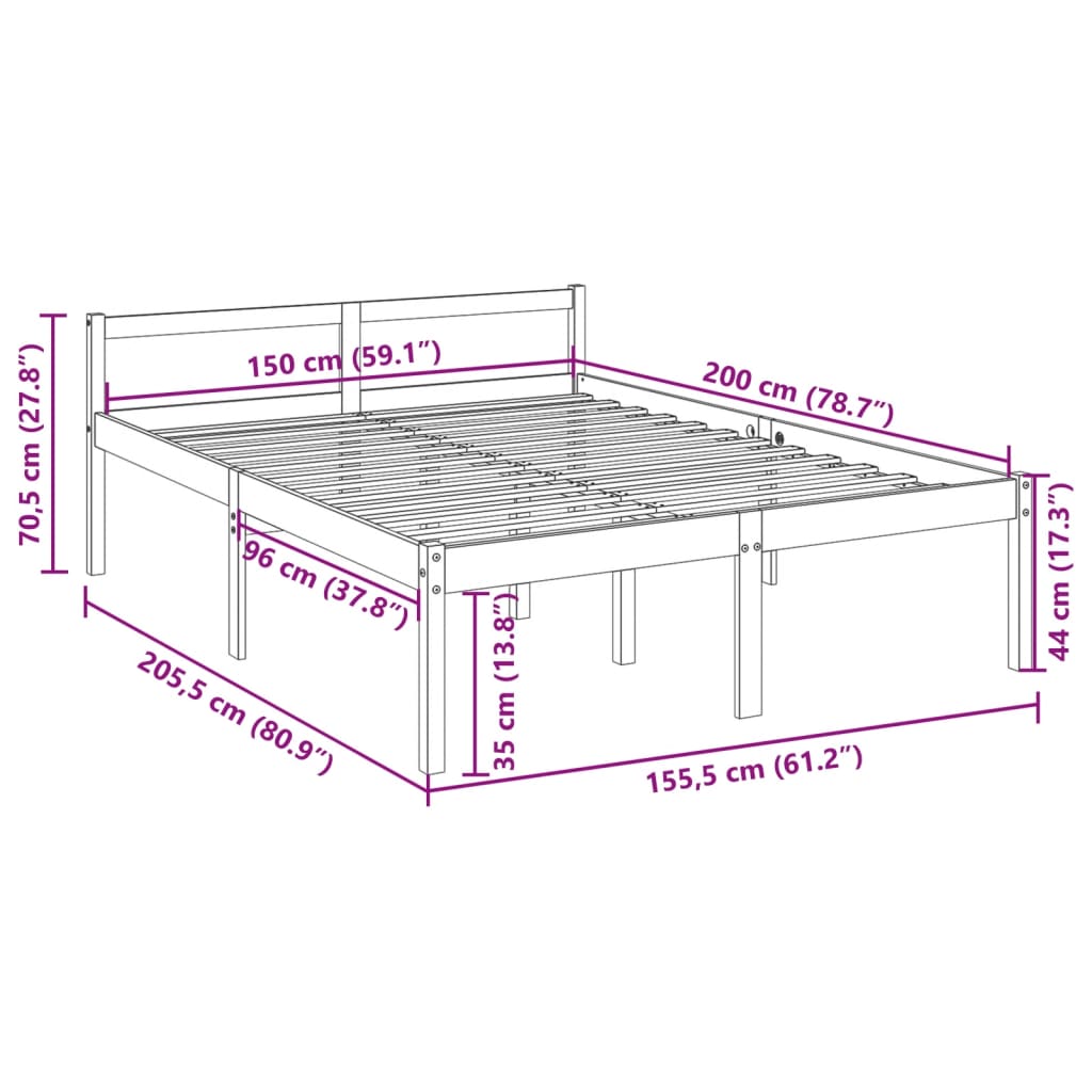 Lit pour personne âgée sans matelas 150x200 cm bois pin massif - XIOS