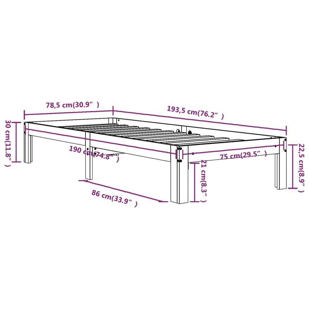Cadre de lit sans matelas 75x190 cm - XIOS