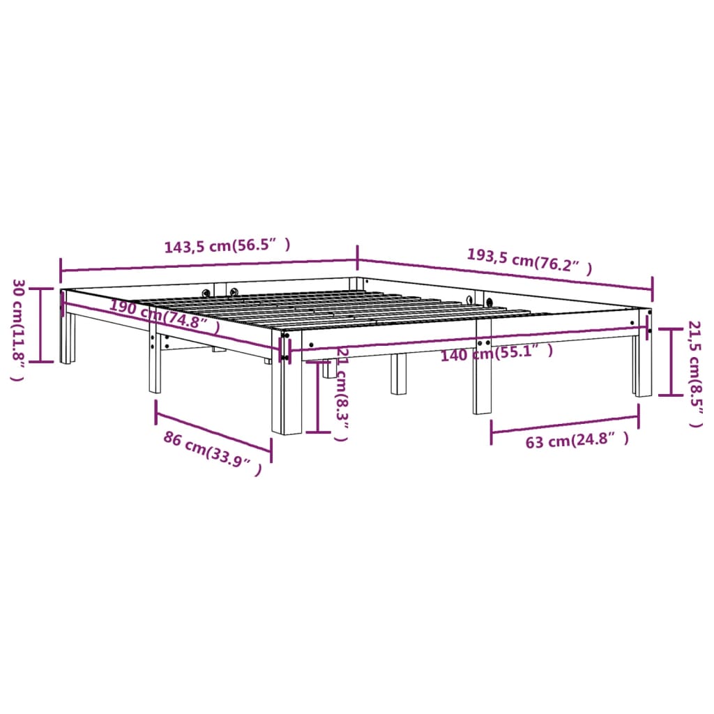 Cadre de lit sans matelas bois de pin massif 140x190 cm - XIOS