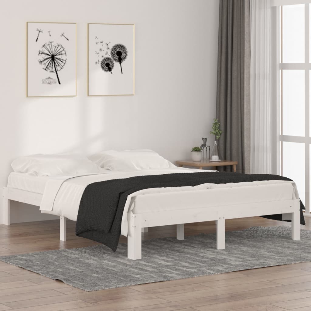 Cadre de lit sans matelas blanc bois de pin massif 140x190 cm - XIOS