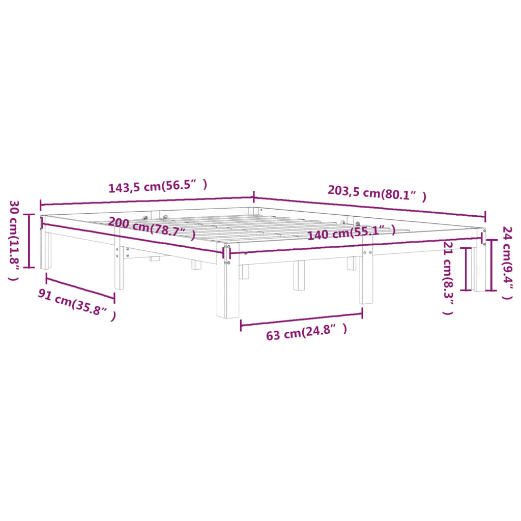 Cadre de lit sans matelas blanc bois de pin massif 140x200 cm - XIOS