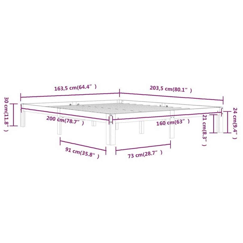 Cadre de lit sans matelas blanc bois de pin massif 160x200 cm - XIOS