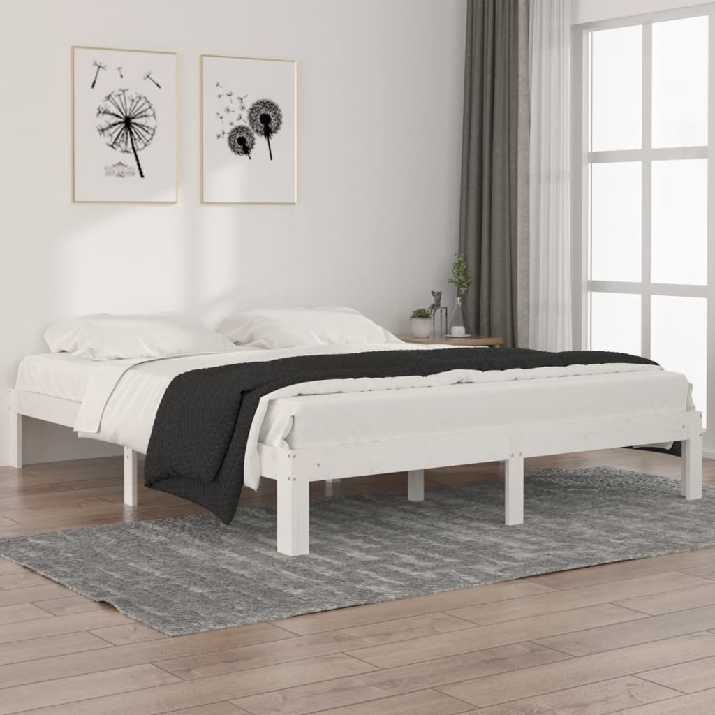 Cadre de lit sans matelas blanc bois de pin massif 160x200 cm - XIOS